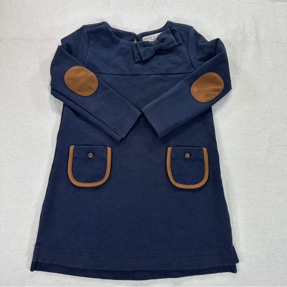 Quilted Ponte Riding Dress Navy and Brown Pockest and Elbows Sz 3